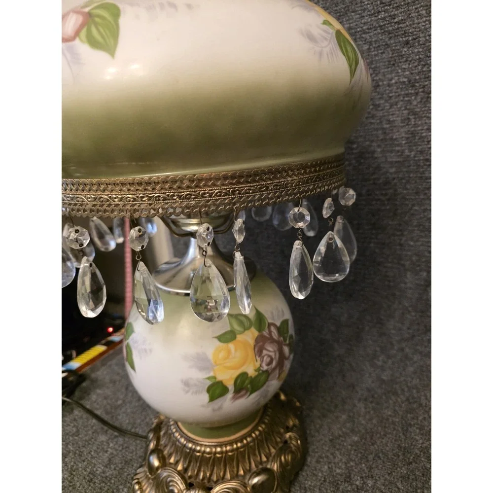 Antique Rose on Green Hurricane Lamp 10